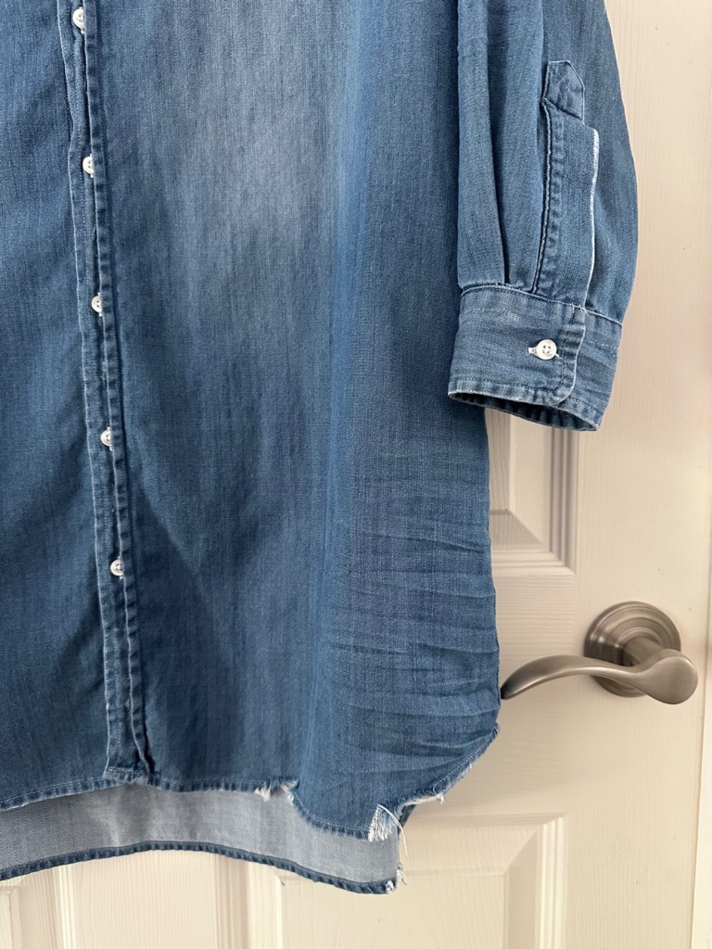 Frank & Eileen Mary Shirt Dress Stonewash Indigo Blue Distress Women's Large - Picture 7 of 16